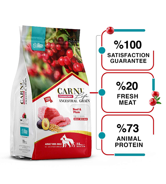 Carni Life Cranberry ADULT MEDIUM & MAXI С ГОВЕЖДО И СЛИВИ за средни и едри породи кучета - 2.5kg, Hyper Premium
