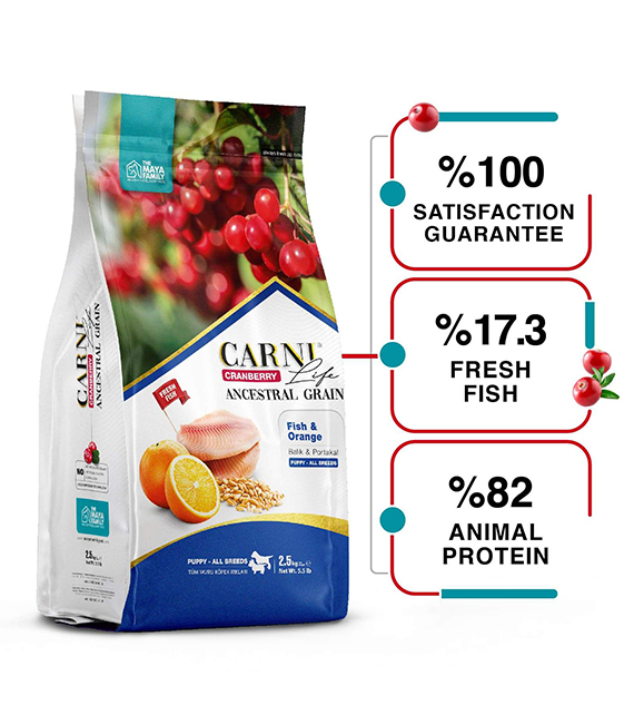 Carni Life Cranberry PUPPY ALL Breeds С РИБА И ПОРТОКАЛ за подрастващи кучета от всички породи кучета - 2.5kg, Hyper Premium